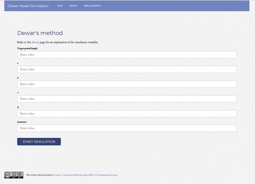 Figure 5. Dewar Model Simulation web implementation (image F. Lynam).