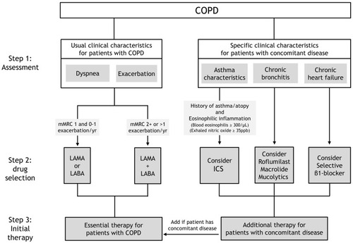 Figure 2 A new 3-step parallel approach for initial chronic obstructive pulmonary disease (COPD) treatment.