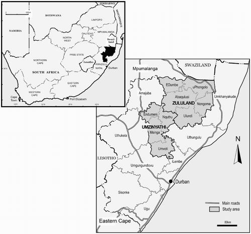 Figure 1. Location of study sites: Umzinyathi and Zululand.