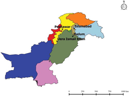 Figure 1. Map of the study area and sites in Pakistan