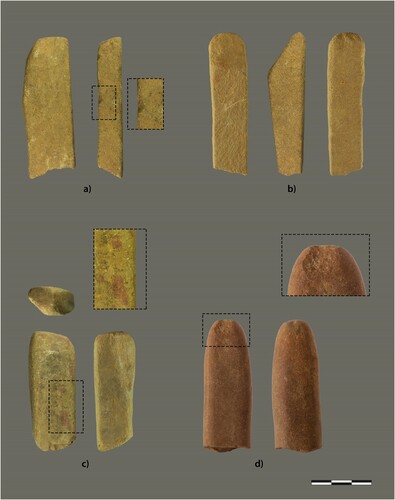 Figure 9. Groundstone tools found at Feuersteinacker. (a–c) Hessian State Museum Kassel. (d) Upper Hessian Museum Gießen (Photographs: I. Görner, J. Knossalla, T. Hess).
