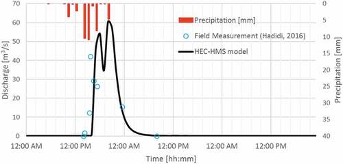 Figure 7. Runoff hydrograph for the flood event of 9 March 2014.