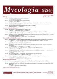 Cover image for Mycologia, Volume 92, Issue 4, 2000