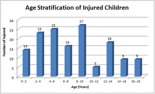 Figure 1. Age stratification of the injured children included in the study.