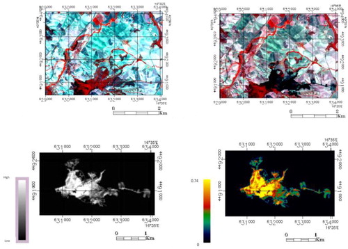 Figure 9. Miglionico fire. Upper: Sentinel-2 image (pre-fire); Sentinel image (post-fire). Lower: dNBR; dNBR (range).