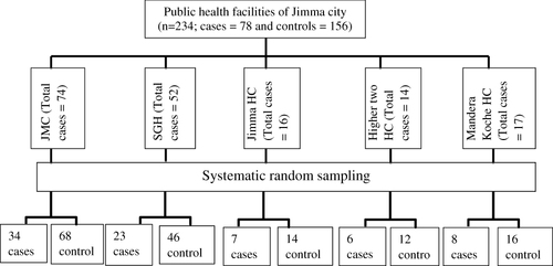 Figure 1 Flow chart of the sampling procedure of study participants attending public health facilities in Jimma city, Southwest Ethiopia (n = 234).