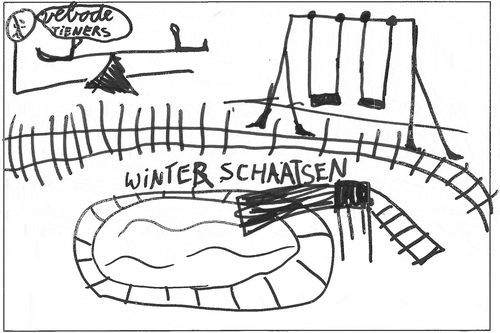 Figure 3. An example of play space improvements by a participant to include options for winter. On the top left corner, the participant added ‘teenagers forbidden’. Source: Sukanya Krishnamurthy.