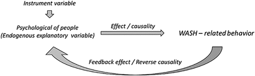 Figure 3. Endogeneity (reverse causality) between the dependent outcome variable (behaviour) and the independent variable (individual psychology) addressed by the instrument variable approach. Figure modified from Daniel et al. (2022).