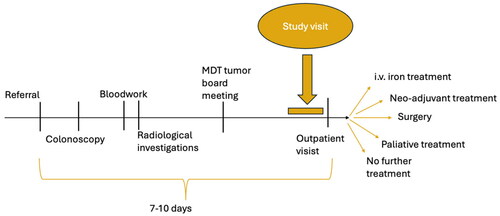 Figure 1. Timing of the study visit in relation to other relevant events during the colorectal cancer diagnostic journey.