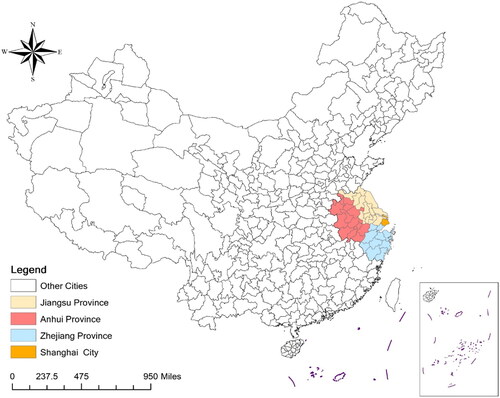 Figure 2. Schematic of the spatial distribution of the Yangtze River Delta urban agglomeration.Source: The author