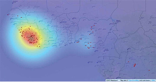 Figure 5. The results of TWSFγ. It captures two regions (the main region and one secondary region). The red dots are the points of the dataset. Open.mapquest was used.