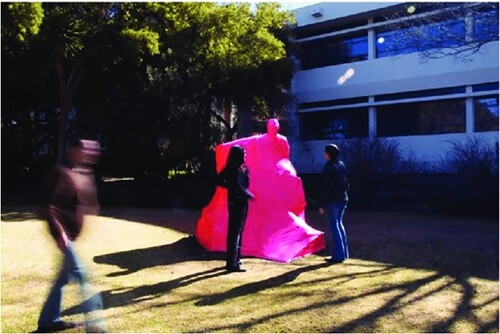 Figure 4. Cigdem Aydemir. 2014. Plastic Histories Public Art Project by Cigdem Aydemir. July 7–14 August 2014. Wrapped statues on the UFS campus, of State President C R Swart, and of President M T Steyn. Image courtesy of the UFS Art Gallery.