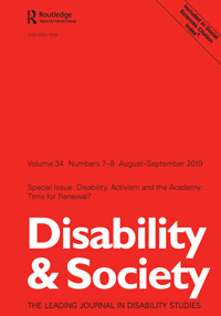 Cover image for Disability & Society, Volume 34, Issue 7-8, 2019