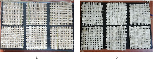 Figure 4. Woven fiber preparation a bamboo and b moringa.