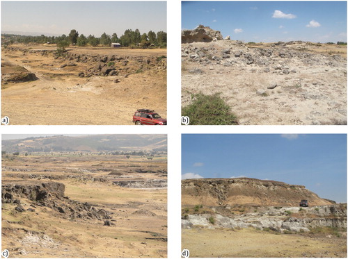 Figure 7. (a), (b), (c) Rockfalls Tuka Meja drainage banks, and (d) Translational rock slide.
