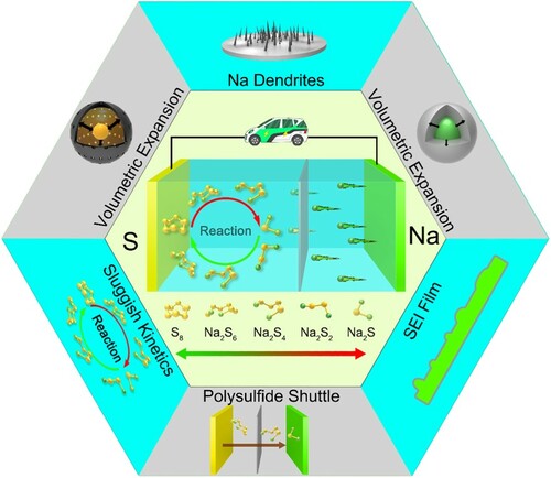 Figure 2. Schematic representation of the intrinsic challenges in Na-S batteries.