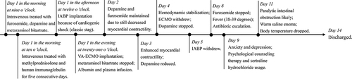 Figure 5 The timeline following the clinical treatment of the patient. The main treatment measures of the patients were clearly listed in chronological order.