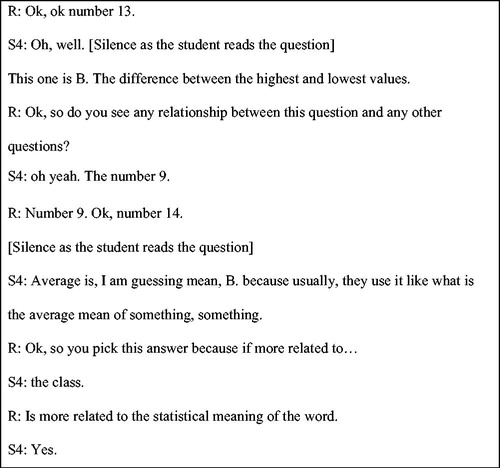 Figure 6. Excerpt from Student 4 interview.