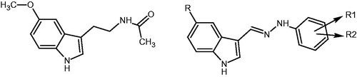 Figure 1. (a) Melatonin, (b) melatonin analogue indole-3-carboxaldehyde hydrazones that have higher antioxidant activity than MLTCitation4,Citation6–9.