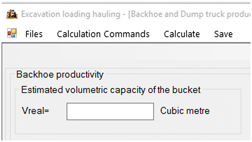 Figure 2. Shows the form Interface for estimating the volumetric capacity.