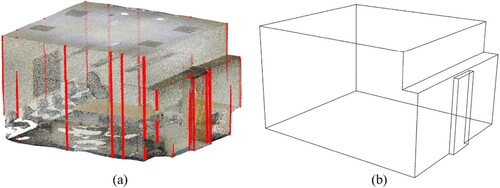 Figure 13. Height information extraction and reconstruction. (a) Height information in the point cloud. (b) Reconstruction structure from height information.