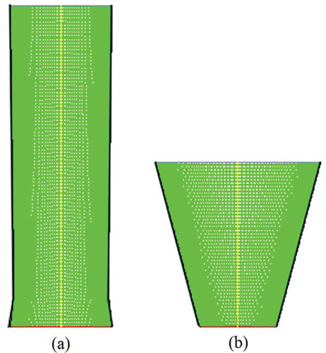 Figure 6. The mesh of the nozzle: (a) the mesh of Laval nozzle model; (b) the mesh of the tapered nozzle model.