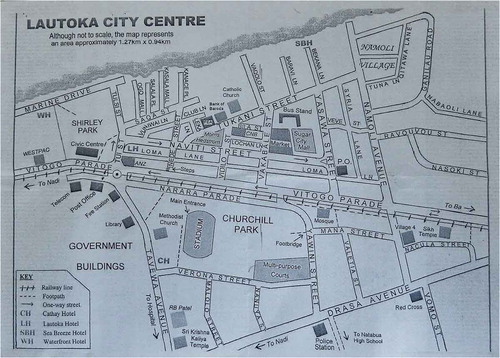 Figure 2. Lautoka City Centre Map. (Showing Churchill Park and Namoli Village).