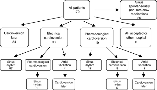 Figure 2.  Treatment procedures for AF and the outcomes in the emergency room.