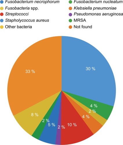 Figure 2 Distribution of bacterial agent.Abbreviation: MRSA, methicillin-resistant Staphylococcus aureus.