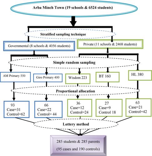 Figure 1 Schematic presentation of the sampling procedure for primary school children in Arba Minch town, Southern Ethiopia, 2021.