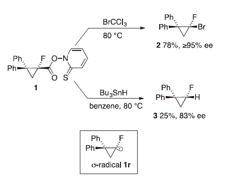 Scheme 1. MoC in reaction involving fluorinated cyclopropyl radicals.