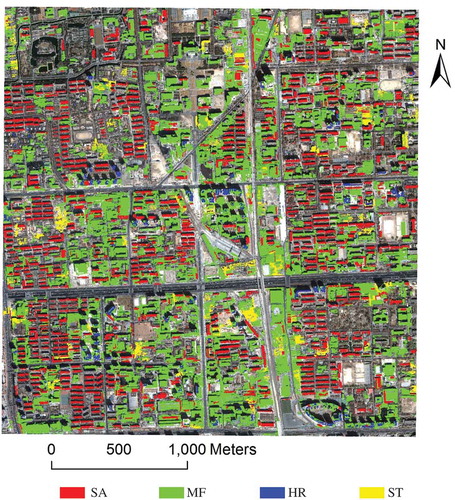 Figure 8. Building extraction from VHR imagery in Dataset 1.