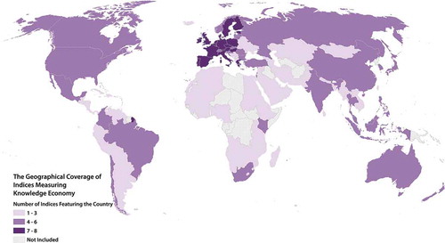 Figure 1. The geographical coverage of indices measuring knowledge economy.