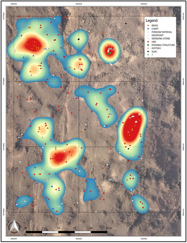 Figure 9. MMA 1: grid survey results showing the distribution of finds (map produced by Frank Stremke).