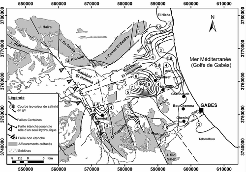 Fig. 6 Carte de salinité de la nappe de Jeffara de Gabès.