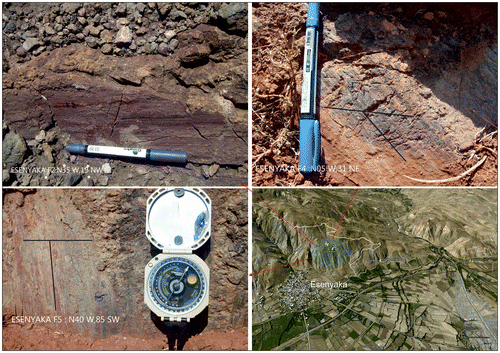 Figure 9. Fault planes observed south of Esenyaka village and fault plane locations (40°07′9.00′′N–38°13′54.00′′E).