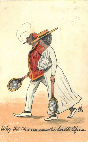 Figure 1. An early post-Victorian postcard indicating the class, race and gender bias of tennis. (Source: National Library of South Africa, Cape Town Division.)