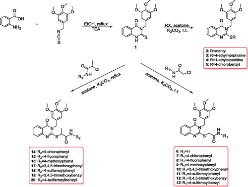 Scheme 1. Synthesis of new quinazoline conjugates 1–20.
