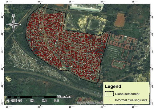 Figure 3. Data collected showing informal settlement building points.