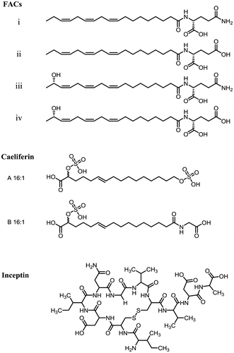 Fig. 1. Structure of herbivore-produced elicitors of plant VOC emissions.