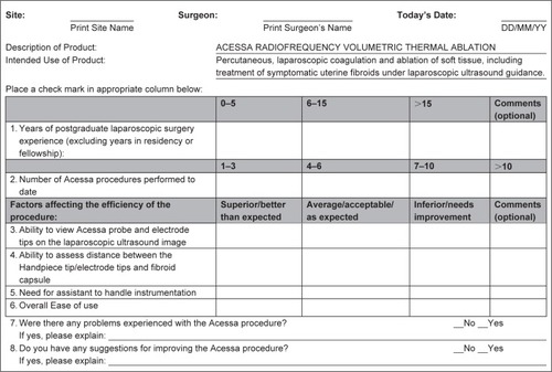 Figure 1 Acessa™ procedure evaluation form.