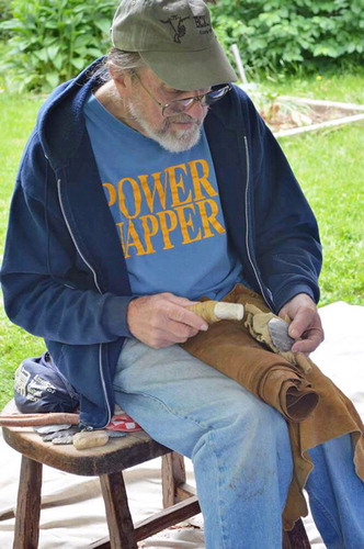 Figure 9. Patten, demonstrating at his annual Front Range Flintknapping Workshop, Lakewood, CO (2014).