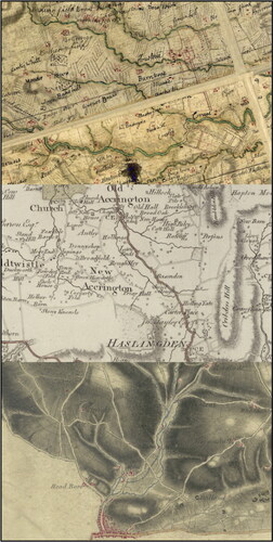 Figure 3. From top to bottom: examples from the Roy Survey, county maps, and OS drawings.