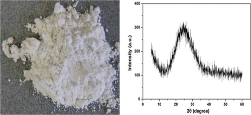 Figure 9. Photo and XRD pattern of residue after leaching in 3 mol/L HNO3 at 95 °C for 1 hr (L/S = 150). (Color figure available online).