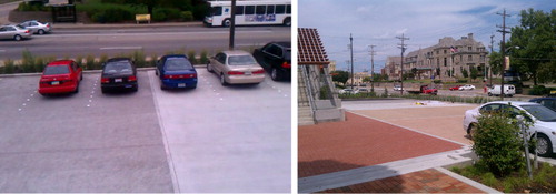 Figure 2. Top view of pavements 2 and 3 (left) and ground view of site (right).