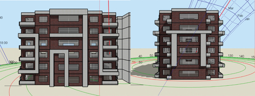 Figure 11. a) front elevation (south façade), b) side elevation for the residential building. Author.