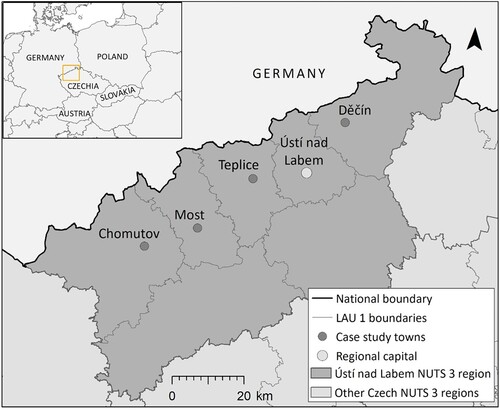 Figure 1. Locations of the studied towns in Czechia. Source: authors, ArcČR 500 – 3.3 version.