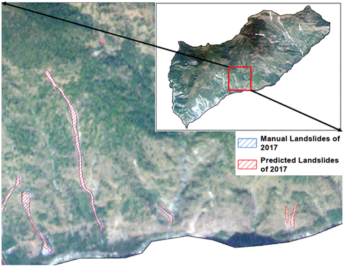 Figure 5. Example of missing landslides in the MI of year 2017. Base image: RapidEye, 2017.