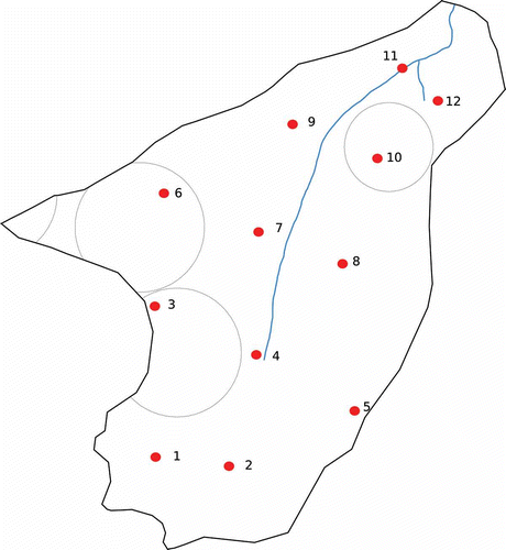 Fig. 3 Location and identification number of the pilot points.