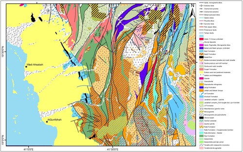 Figure 2. Geologic map of the study area, that is overlain by the structural elements.